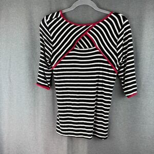 Fenn‎ Wright Manson Top Shirt Sz S White Black Striped Red Shoulder 3/4 Sleeve